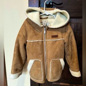 KOOLABURRA UGG Shearling-Style Hooded Sherpa Heavy Winter Suede Jacket Kids 5/6
